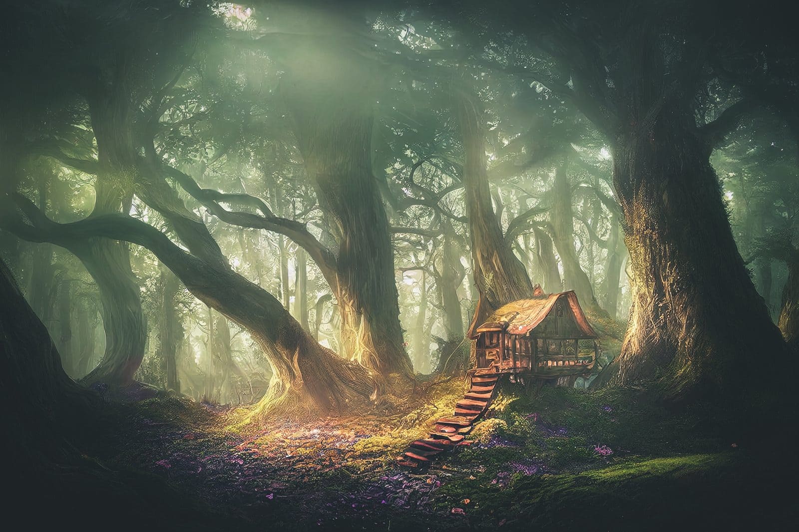 巨樹に囲まれた小さな小屋